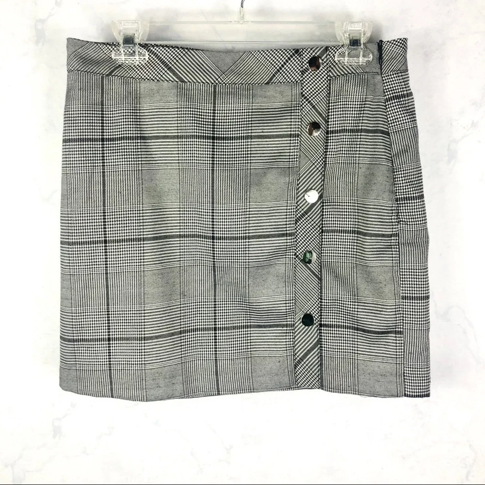 [J.O.A] Gray Plaid Button Skirt